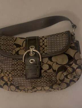 Coach Soho Signature Patchwork Flap Shoulder Bag Black and Grey F12316